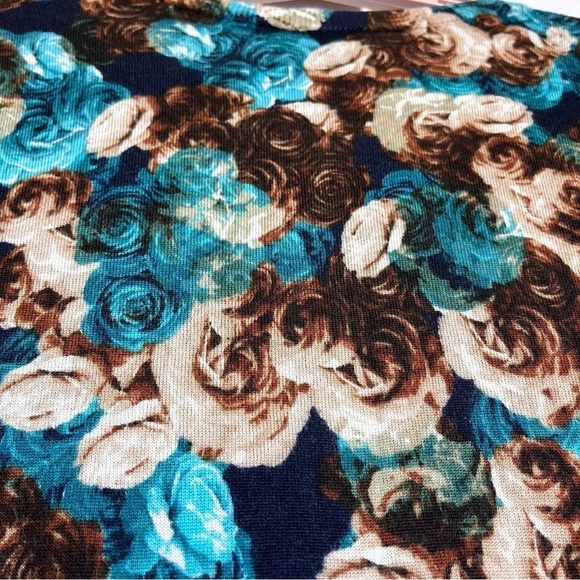 Talbots Pure Merino Wool Cardigan Sz 2XP Brown Blue Rose Button Romantic Floral - Picture 15 of 15